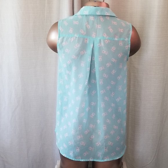 CUTE Semi Sheer Sleeveless Top with Bunnies on it - Picture 4 of 6